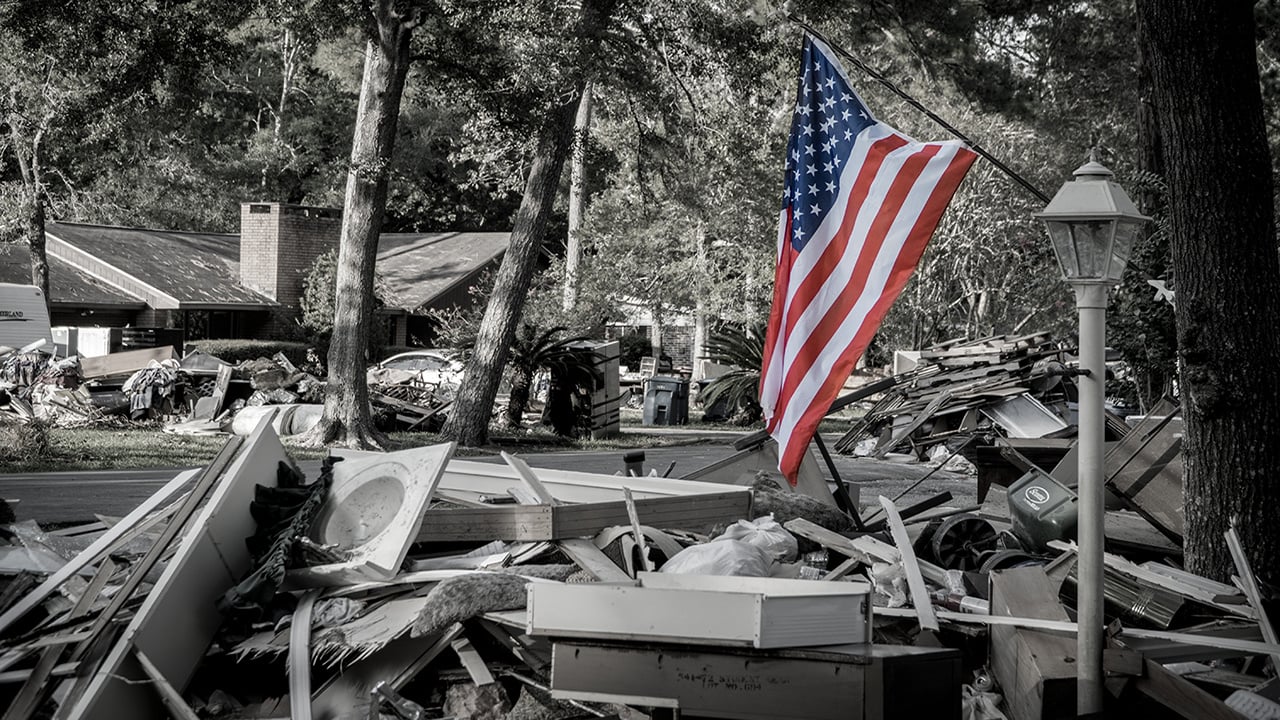 Post hurricane debris in neighborhood