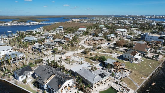 View of area in need of disaster relief after hurricane made landfall